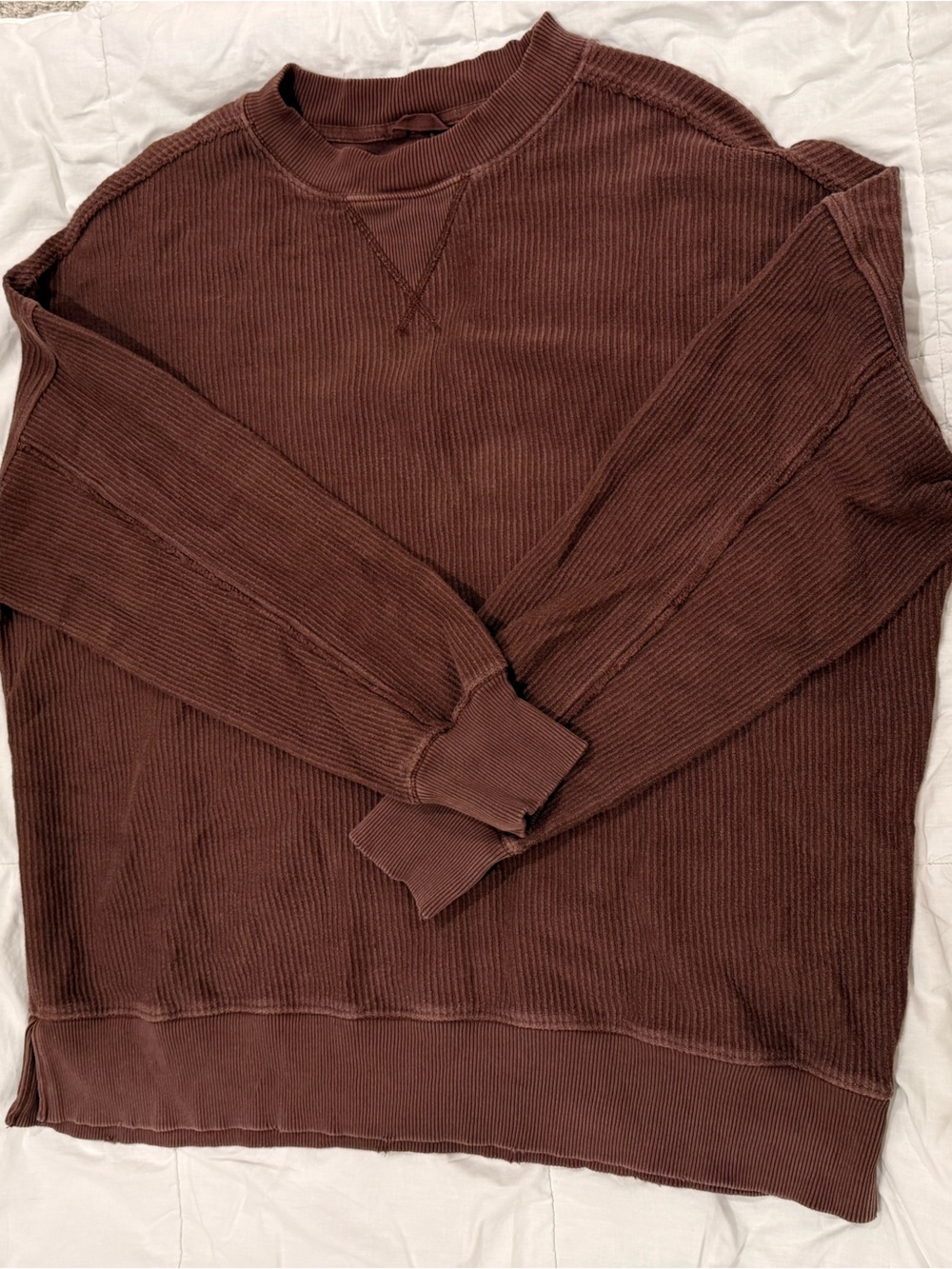 aerie Ribbed Crewneck Sweatshirt in Chocolate Brown